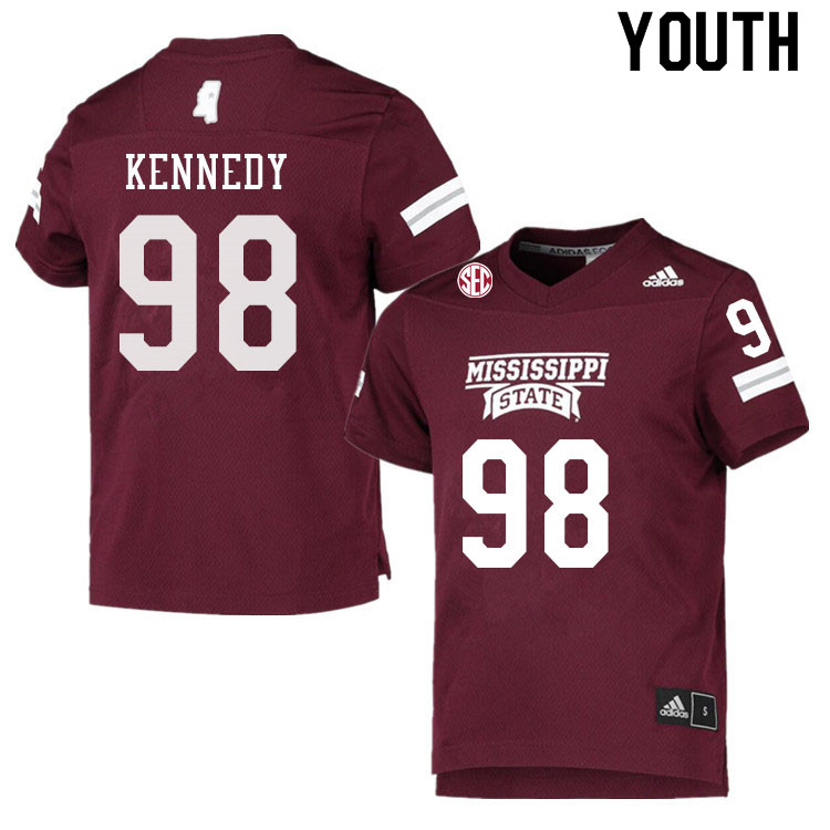 Youth #98 Jordan Kennedy Mississippi State Bulldogs College Football Jerseys Sale-Maroon - Click Image to Close